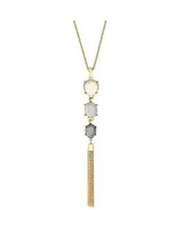 image of Mood Gold Tonal Black Diamond Tassel Drop Long Pendant Necklace