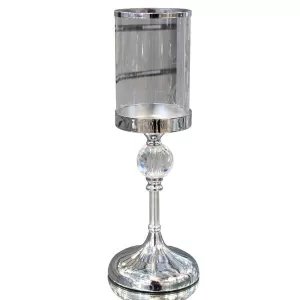 image of HESTIA Chrome Finish and Glass Candle Holder 37cm