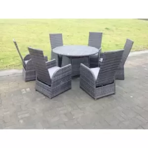 Image of Fimous 6 Seater Outdoor Dark Grey Mixed Wicker Rattan Dining Complete Set with Round Table