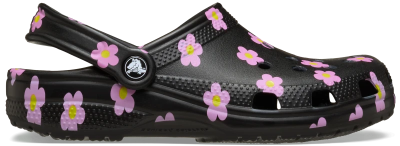 Image of Crocs Unisex Classic Flower Clogs Black W4/M3