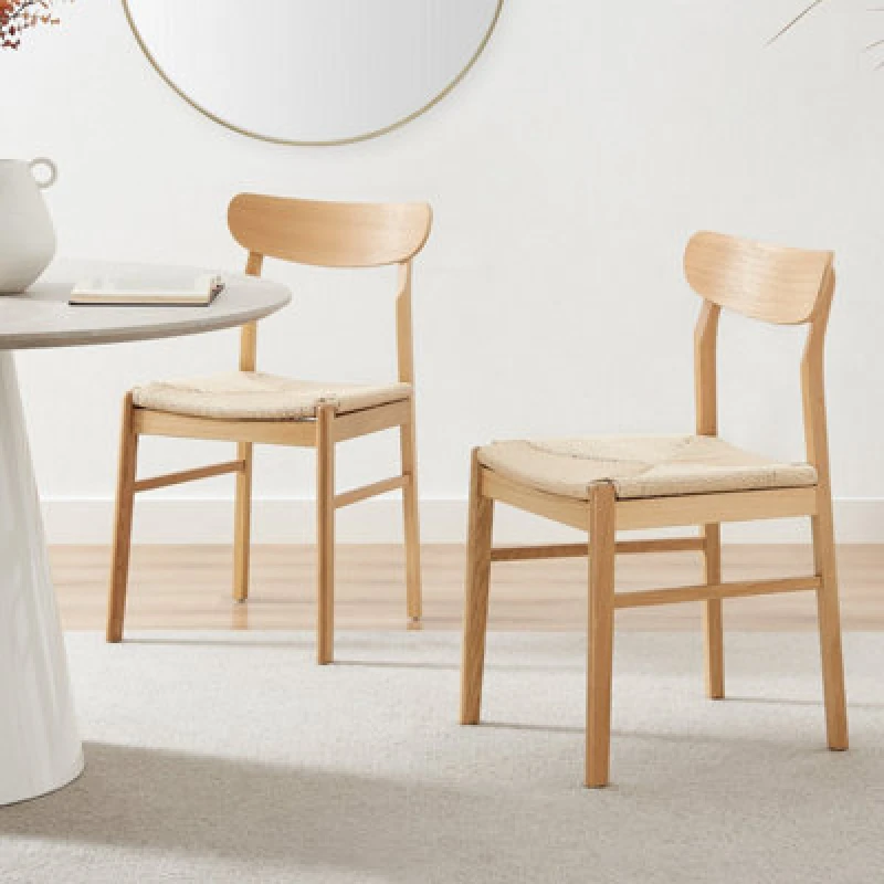 Image of FurnitureboxUK FurnitureboxUK Bonnie 2x Oak and Veneer Wooden Rope Dining Chairs in Light Oak Light Oak One Size Unisex 5060661186487