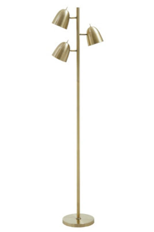 Image of Orsina Brass Finish Floor Lamp, Contemporary Slim Metal Floor Lamp With Three Head Spotlights, Standing Lamp
