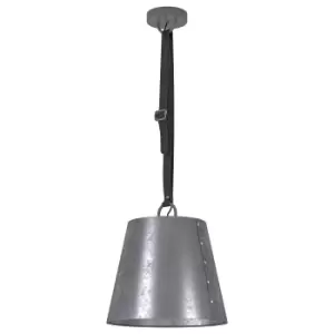 Image of Hanging Ceiling Pendant Light Raw Steel Shade & Leather 1 x 60W E27 Bulb