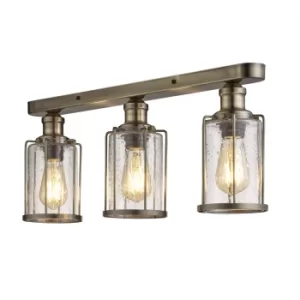Image of Pipes 3 Light Flush Antique Brass, Glass Shade, E27