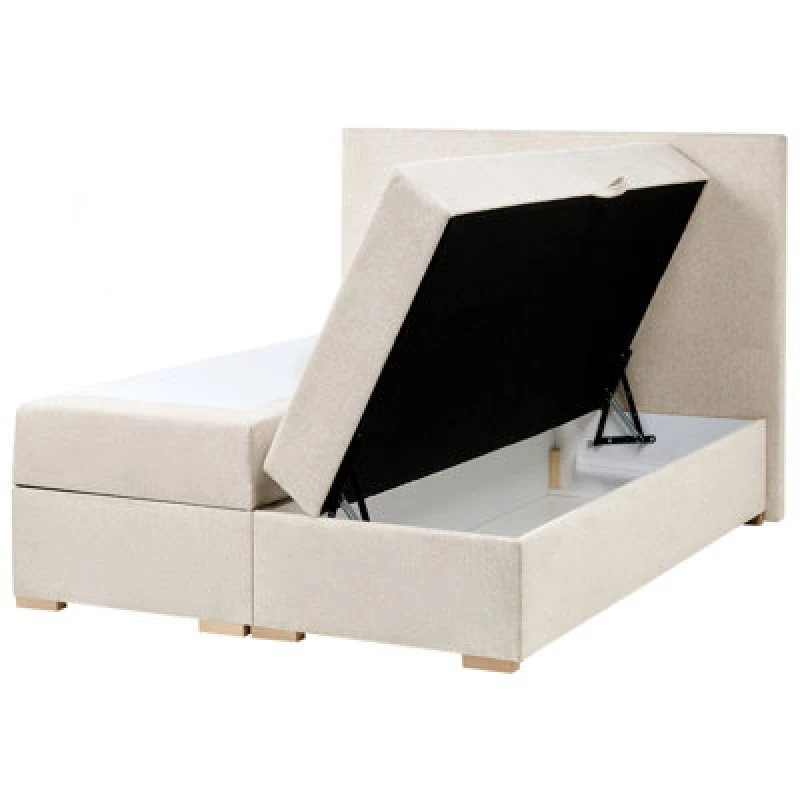Image of Beliani Divan Bed With Storage Fabric Major 120 X 200 Cm (Eu Small Double) Light Beige