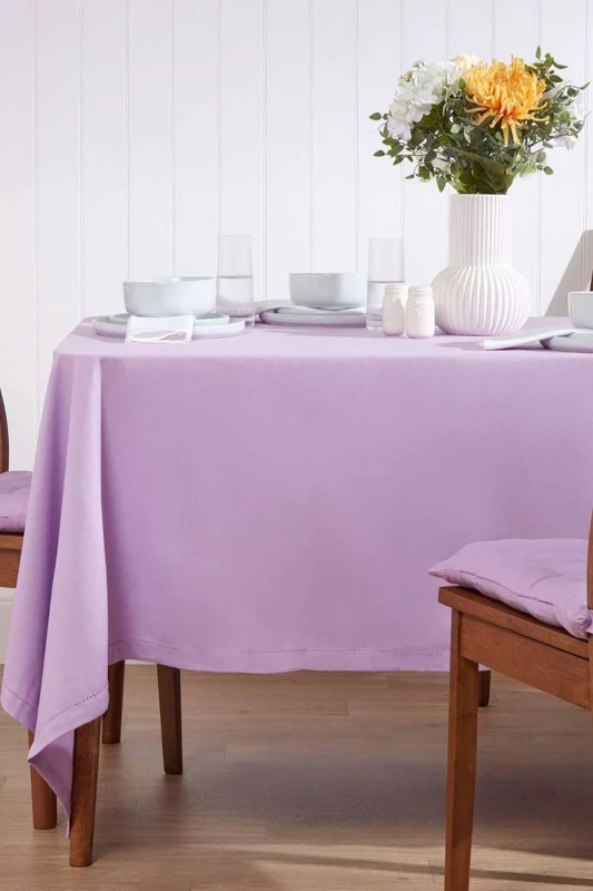 Image of Homescapes Plain Cotton Tablecloth, 137cm x 178cm Mauve