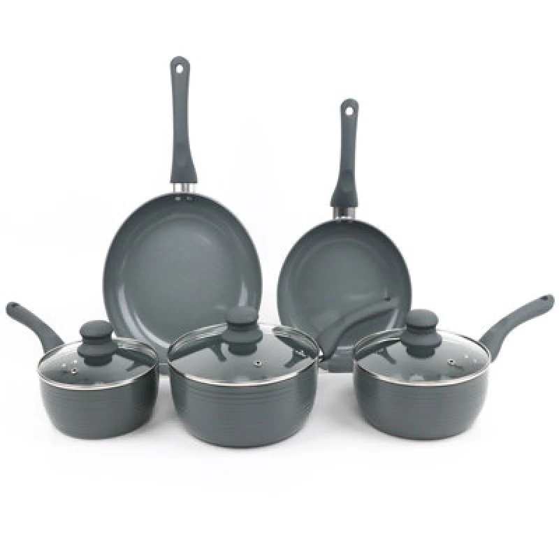 Image of Gr8 Home Grey 8 Piece Ribbed Cookware Set Non Stick Induction Pans Saucepans Cooking Pots