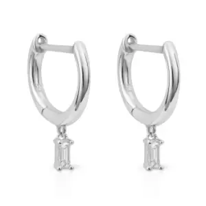 image of JG Fine Jewellery 9ct White Gold Baguette Diamond Drop Hoop Earrings