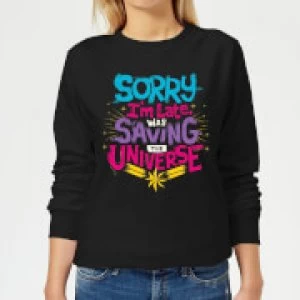Image of Captain Marvel Sorry I'm Late Womens Sweatshirt - Black