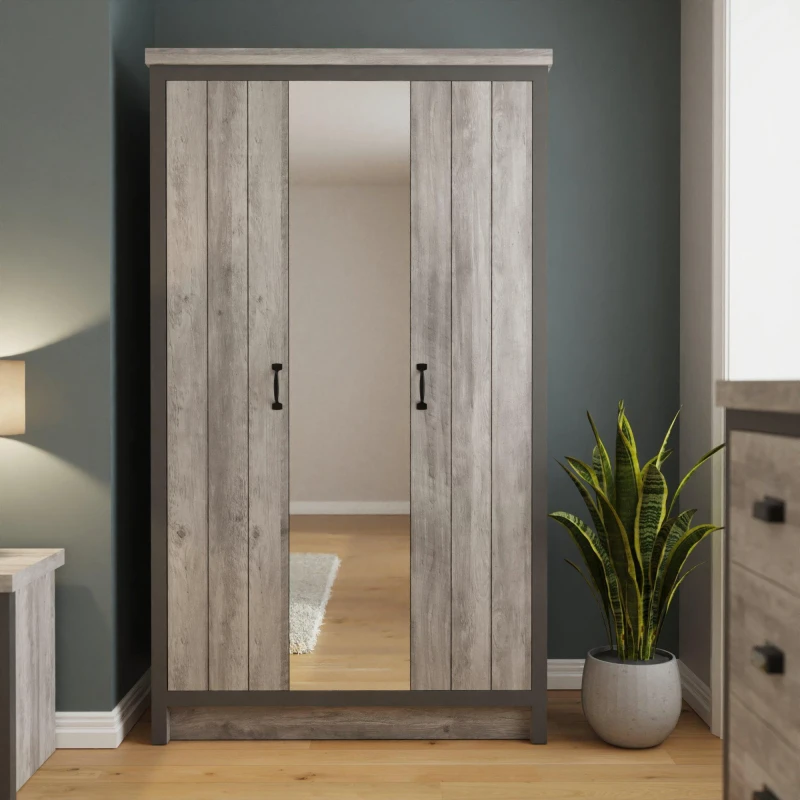 Image of GFW Boston Grey Mirrored 3 Door Wardrobe
