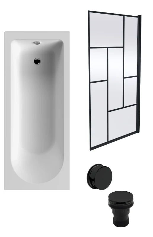 Image of Balterley Round Single Ended Bath Black Abstract Screen and Waste 1700 x 700mm Black
