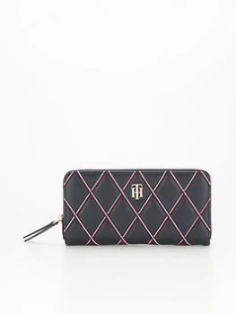 Image of Tommy Hilfiger Leather Element Large Zip Around Quilted Purse - Navy