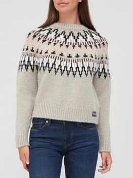 Image of Superdry Classic Fairisle Crew Neck Jumper - Oatmeal, Beige, Size 10, Women