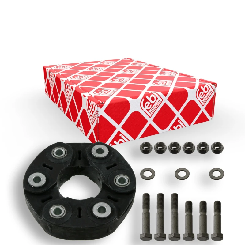 Image of FEBI BILSTEIN 43475 Drive Shaft Coupler with washers, with nuts, Front, Bolt Hole Circle Ø: 105mm Elastomer Joint,propeller shaft (1427)