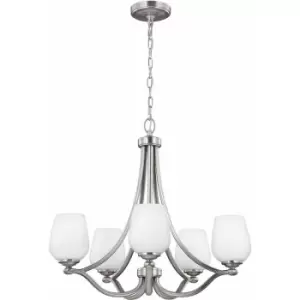 Image of Loops - 5 Bulb Chandelier Hanging Pendant LIght Satin Nickel LED E27 60W Bulb