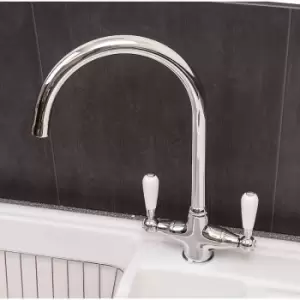 image of Reginox - Elbe Kitchen Sink Tap Chrome White Swivel Spout Mixer Hot Tap Dual - Silver