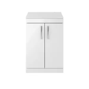 image of Nuie Athena 600 Floor Standing 2-door Vanity & Worktop - Gloss White