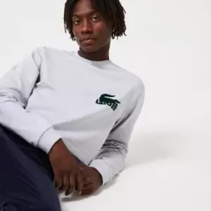 image of Lacoste Mens Cotton Fleece Indoor Sweatshirt Size 3 - S Grey Chine / Green