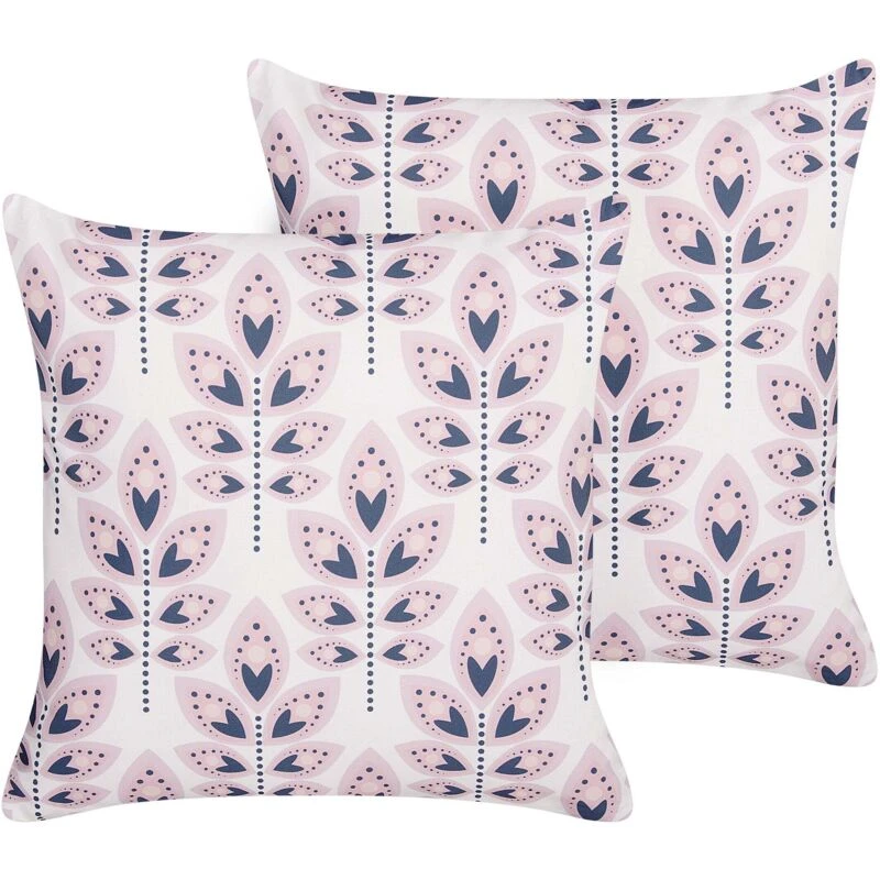 Image of Beliani Set Of 2 Outdoor Cushions Torretta Plant Pattern 45 X 45cm Off-White