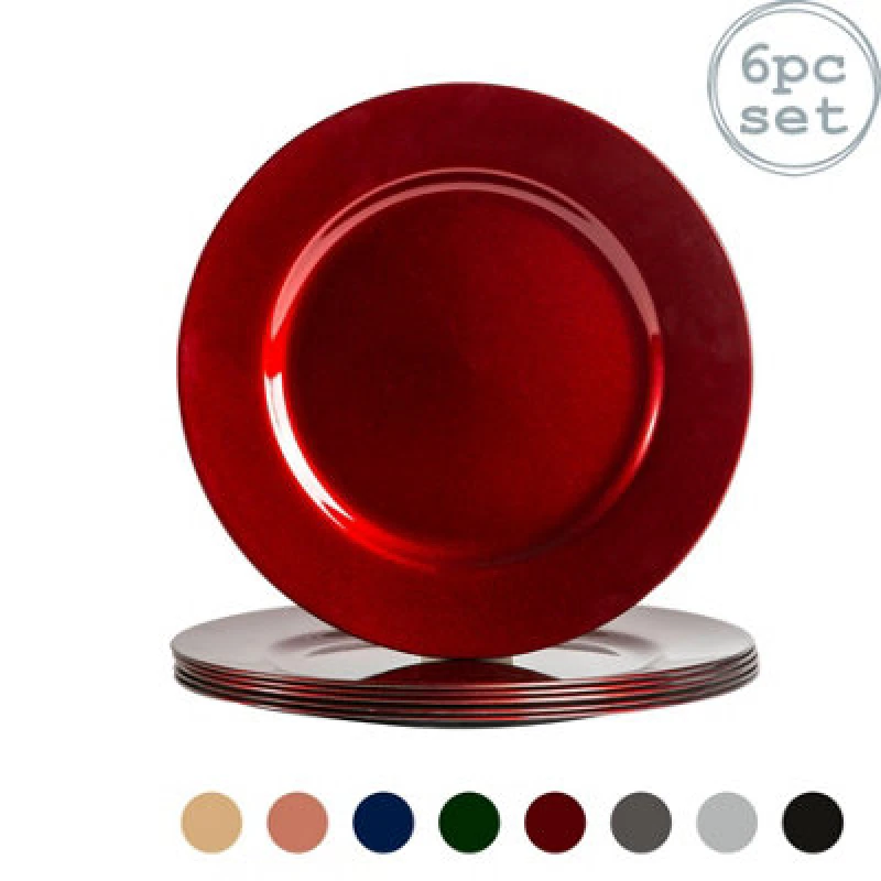 Image of Argon Tableware Metallic Charger Plates - 33Cm - Dark Red - Pack Of 6