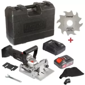 image of Trend T18S/BJK1 T18S 18v Biscuit Jointer - 1 x 4.0Ah Battery + Charger + Blade