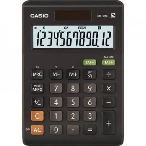 Image of Casio MS-20B Desk calculator Black Display (digits): 12 solar-powered, battery-powered (W x H x D) 103 x 29 x 147mm
