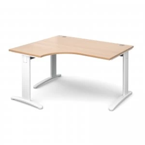 Image of TR10 Deluxe Left Hand Ergonomic Desk 1400mm - White Frame Beech Top