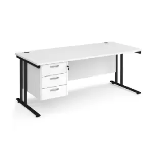 image of Office Desk Rectangular Desk 1800mm With Pedestal White Top With Black Frame 800mm Depth Maestro 25 MC18P3KWH