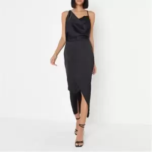 image of Missguided Tall Asymmetric Cowl Neck Satin Midaxi Dress - Black