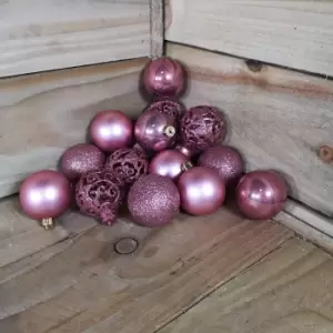 image of 16 x 6cm Christmas Rose Glitter Gloss And Matte Baubles Tree Decorations