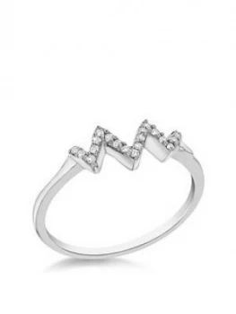 Image of The Love Silver Collection Sterling Silver Rhodium Plated Cubic Zirconia Wave Ring, One Colour, Size P, Women