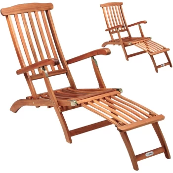 image of 2x Wooden Deck Chair Patio Garden Outdoor Recliner Sun Lounger Hard Wood Reclining Day Bed - Deuba