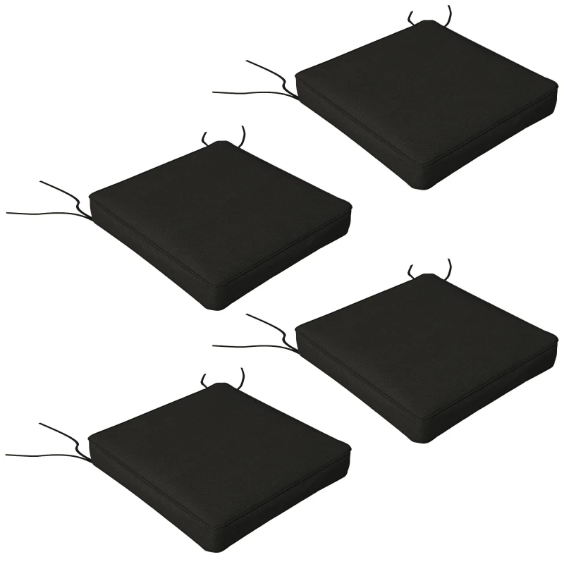 Image of Outsunny Set of 4 Outdoor Seat Cushions Water Repellent Seat Pads with Ties Black