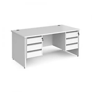 Image of Dams International Straight Desk with White MFC Top and Silver Frame Panel Legs and 2 x 3 Lockable Drawer Pedestals Contract 25 1600 x 800 x 725mm