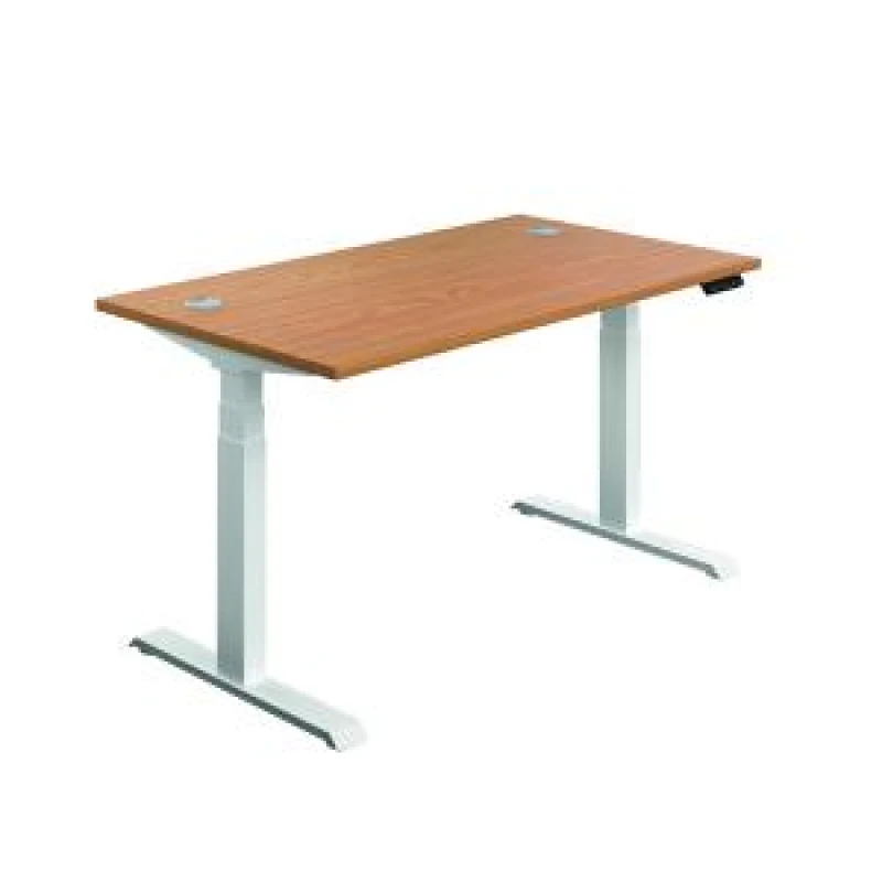 Image of Jemini Sit/Stand Desk with Cable Ports 1600x800x630-1290mm Nova Oak/White KF810025