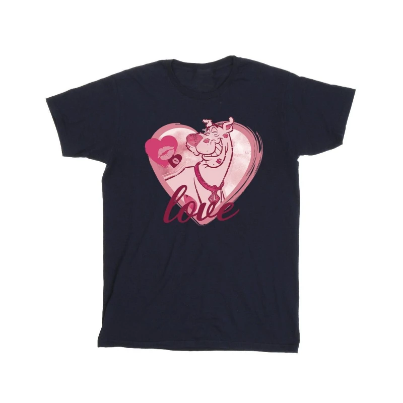 Image of Scooby Doo Scooby Doo Men Love Kisses Cotton T-Shirt in Navy Size: Small Navy S Male 5063376333467