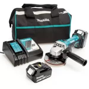 image of Makita Makita DGA452 18V LXT 4.5 inch/115mm Angle Grinder, Toolbag, Charger (2 x 5.0Ah Batteries) 00049