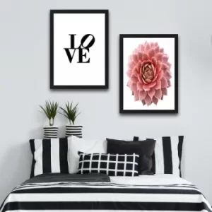 Image of Love Pink Flower Set Multicolor Decorative Framed Painting (2 Pieces)
