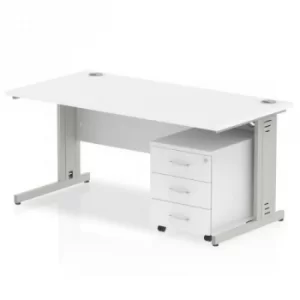 Image of Impulse 1200 Straight Wire Managed Workstation 500 Three drawer mobile Pedestal Bundle White