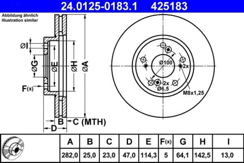 Image of ATE 24.0125-0183.1 Brake disc Vented Brake Disc (82)