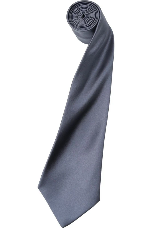 Image of Premier Premier Men Plain Satin Tie (Narrow Blade) in Dark Grey Dark Grey One Size Male 5054171869343