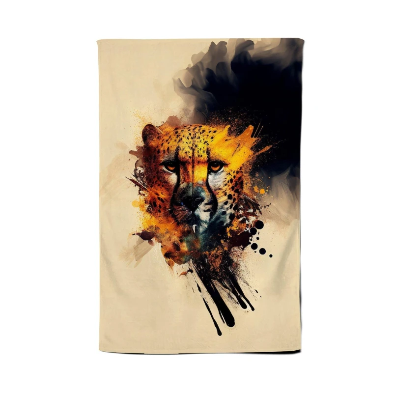 Image of Warren Reed - Designer Cheetah Face Splashart Tea Towel in Yellow Yellow Unisex