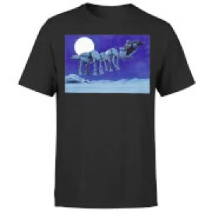 Image of Star Wars Christmas ATAT Darth Vader Sleigh Black T-Shirt - L - Black