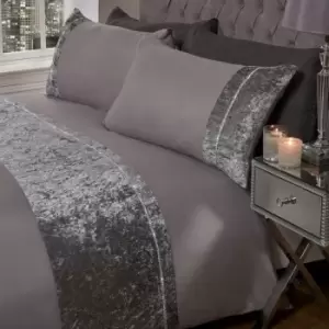 Sienna Crushed Velvet Diamante Duvet Cover With Pillowcase Bedding Set Silver Double