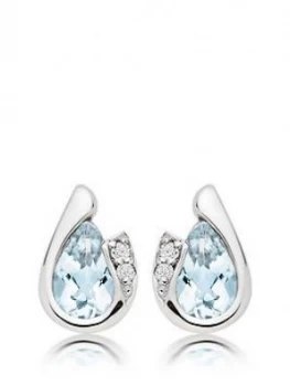 image of Beaverbrooks 9Ct White Gold Diamond Aquamarine Earrings