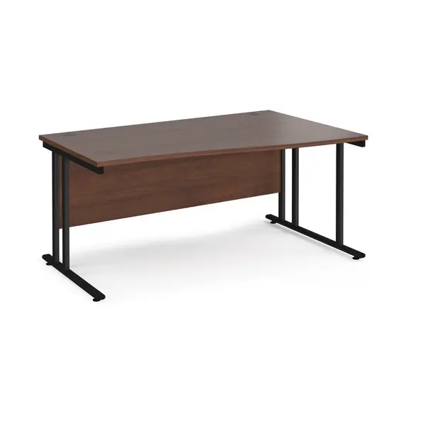 image of Maestro 25 Wave Desk Black Frame and Walnut Table Top - Right Hand - 1600mm