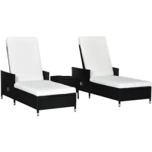 image of Outsunny Patio Chaise Lounge Chair Set W/ Adjustable Backrest, Side Table, Cream - Cream