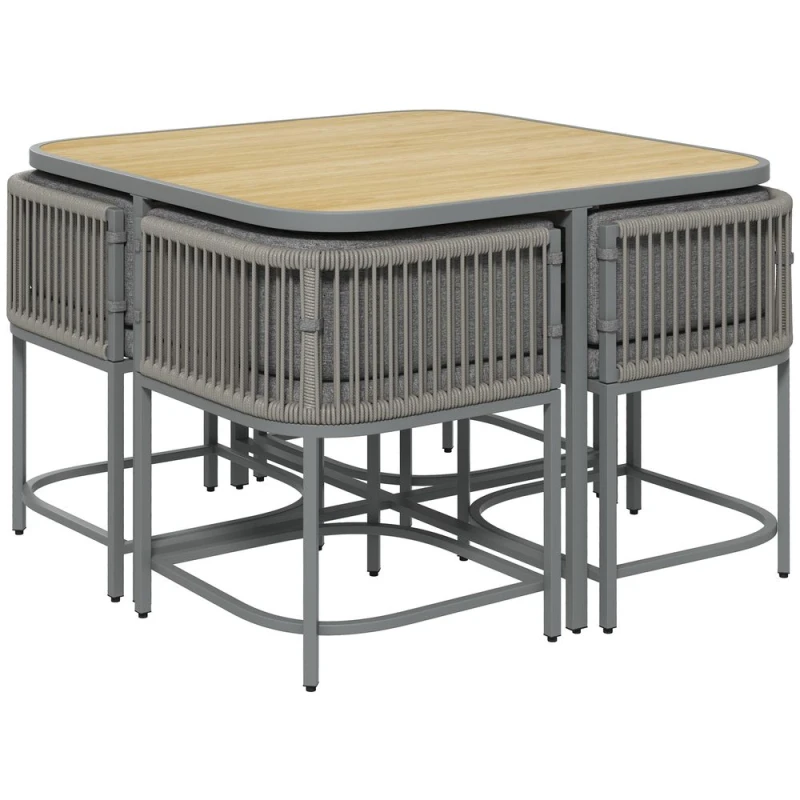 Image of Outsunny Rattan Cube Dining Set, Space-saving Design - Grey 861-075V00LG