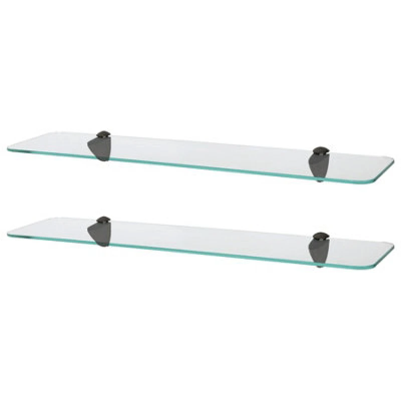 Image of Harbour Housewares 2X Rounded Floating Glass Shelves - 60Cm - Black Brackets - Bathroom Shower Storage Vanity Display Unit Shelf