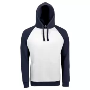 image of SOLS Unisex Seattle Contrast Raglan Hoodie (L) (White/French Navy)